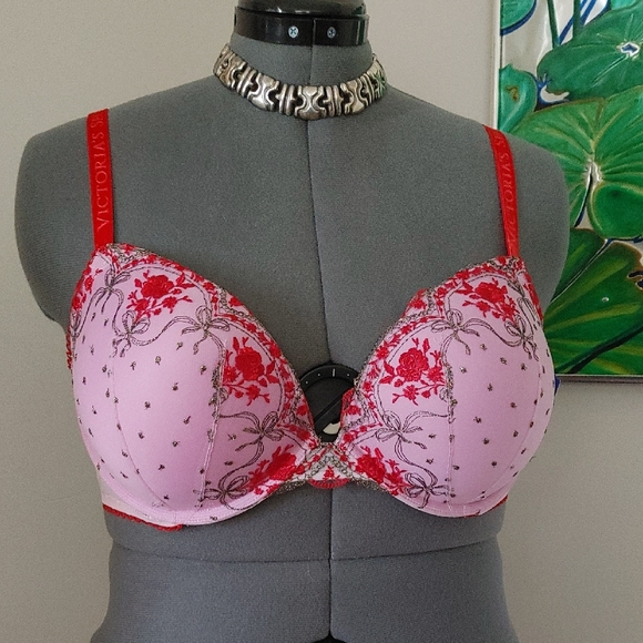 Victoria's Secret Other - Victoria's Secret Pink and Red Embroidered Bra 38D
